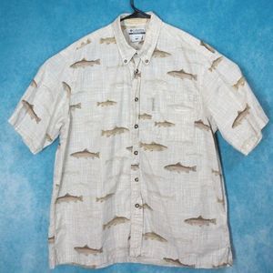 Columbia Sportswear River Lodge Fish Button Down Shirt, Short Sleeve, Size Large